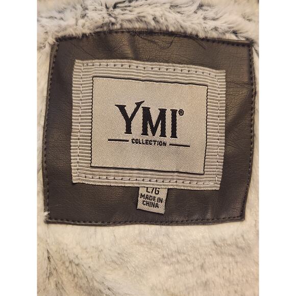 YMI jacket Women's L Gray Moto Zippered Pockets Hooded Full-Zip Cropped Biker - Picture 4 of 6